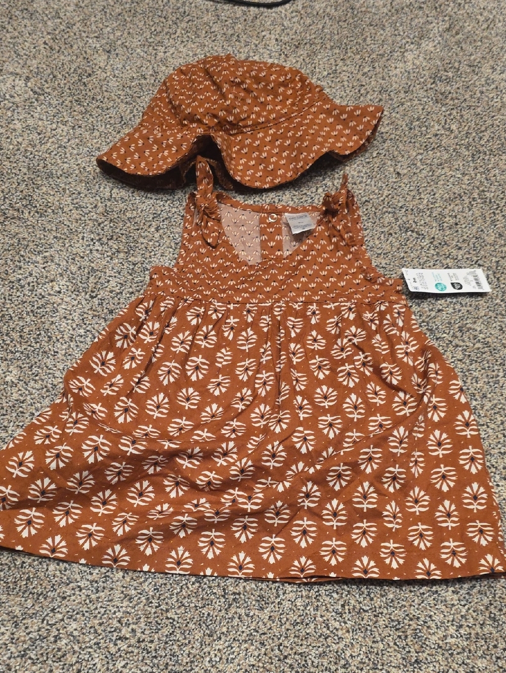 Carter's Rust Orange Printed Dress & Sun Hat Set